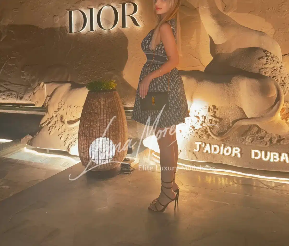 elegant high-class escort at Dior
