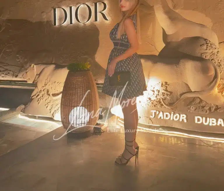 elegant high-class escort at Dior
