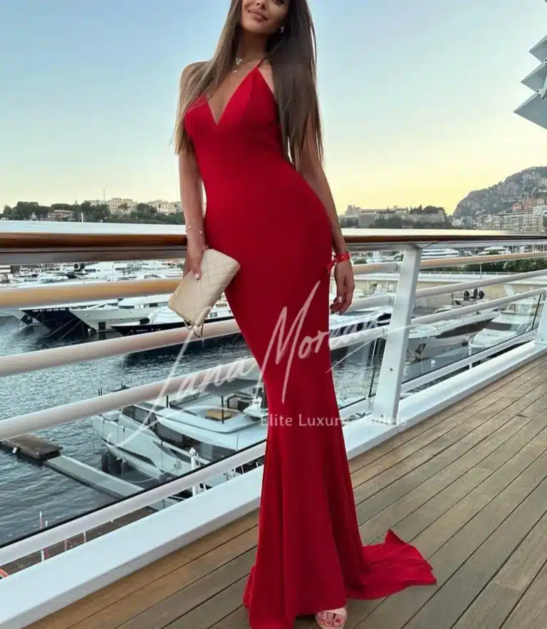 Red dress luxury model in dubai
